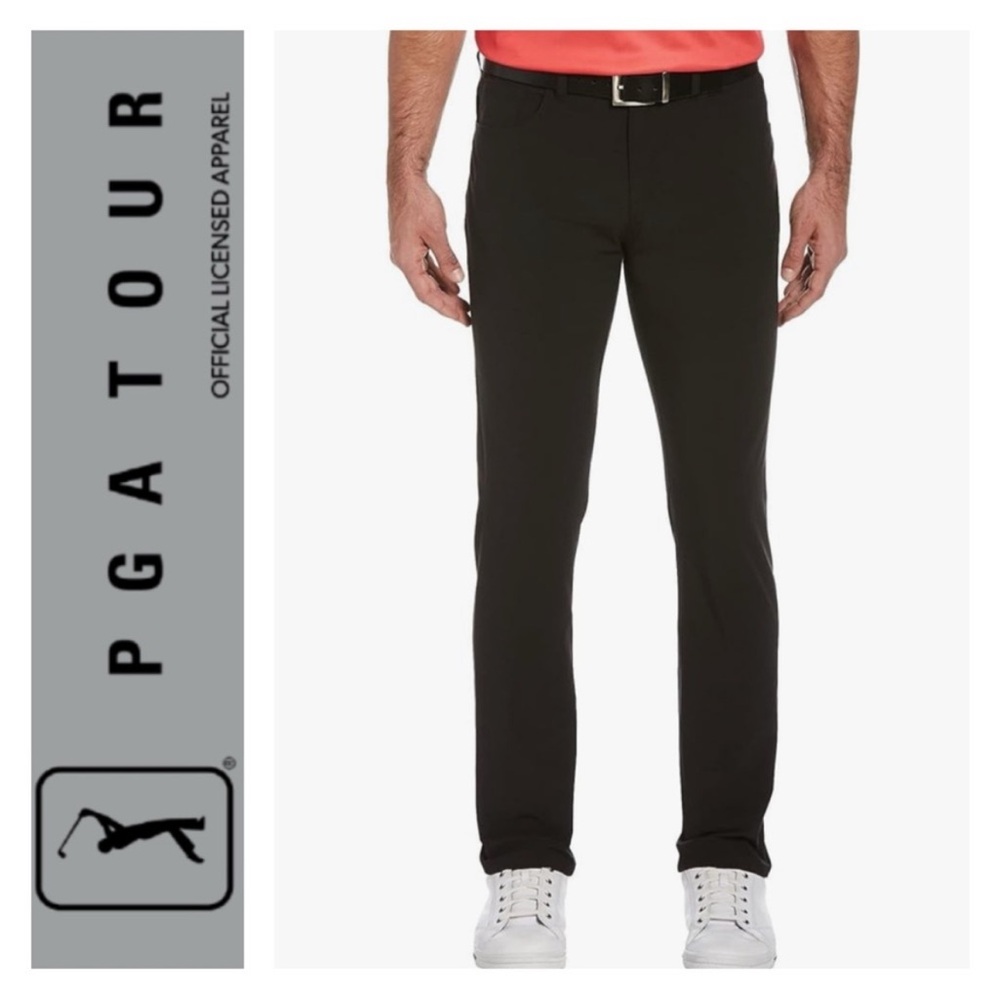 PGA TOUR Black Flat Front Comfort Stretch Trousers Size 38